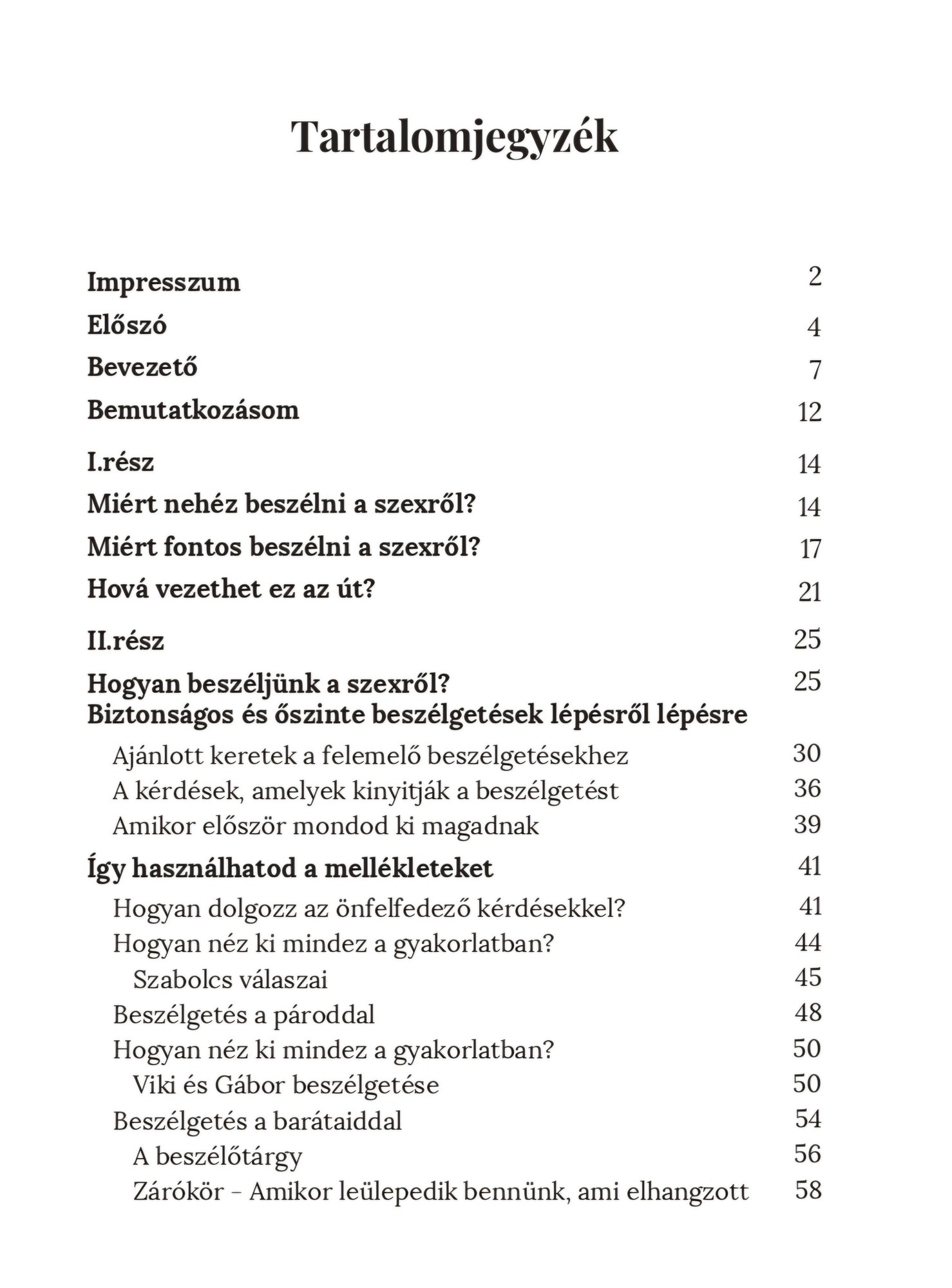 PoliLili Nyíltan a szexről könyv tartalomjegyzék 1A